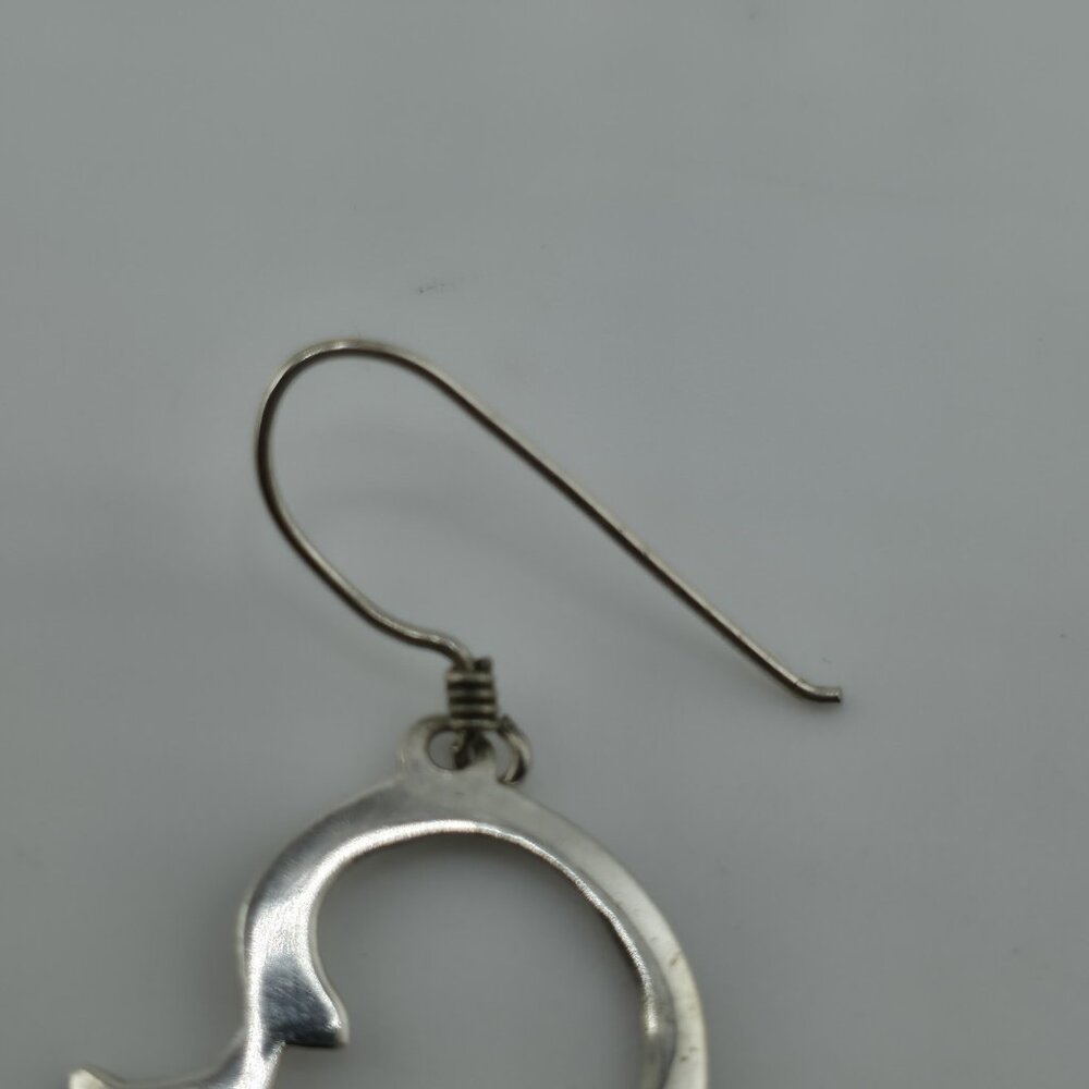 Sterling Silver Modernist Kitty Cat MCM Dangle Hook Earrings 3g 925 Vintage Alt - Picture 4 of 12